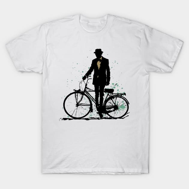 Vintage Style Man with Bicycle T-Shirt by SunGraphicsLab